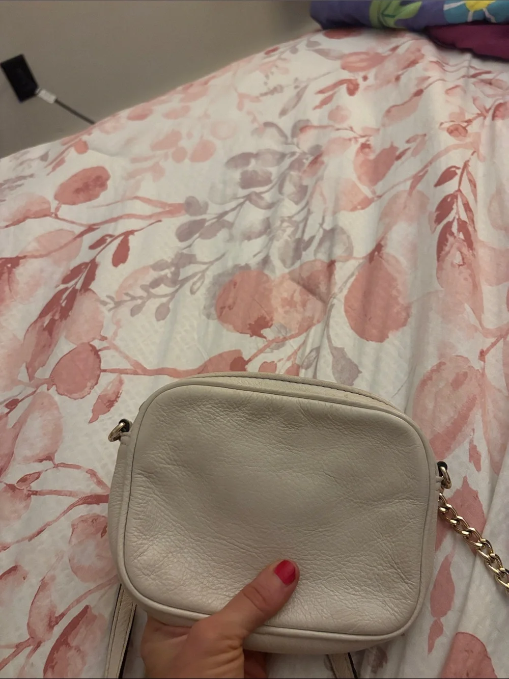Michael Kors Cream Leather Crossbody with Gold Plate